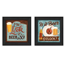 "Beer O'clock Collection" 2-Piece Vignette By Mollie B.; Printed Wall Art; Ready To Hang Framed Poster; Black Frame