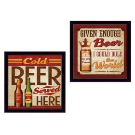 "Beer II Cold Beer Served Here Collection" 2-Piece Vignette By Mollie B.; Printed Wall Art; Ready To Hang Framed Poster; Black Frame