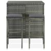 3 Piece Bar Set Poly Rattan Gray