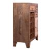 35 Inch 3 Drawer Mango Wood 15 Bottle Wine Accent Cabinet with 1 Door Storage; Brown
