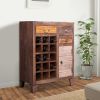 35 Inch 3 Drawer Mango Wood 15 Bottle Wine Accent Cabinet with 1 Door Storage; Brown