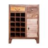 35 Inch 3 Drawer Mango Wood 15 Bottle Wine Accent Cabinet with 1 Door Storage; Brown
