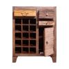 35 Inch 3 Drawer Mango Wood 15 Bottle Wine Accent Cabinet with 1 Door Storage; Brown