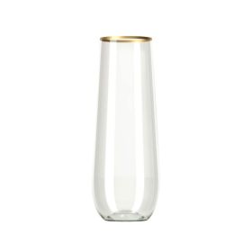 12/18Pcs Plastic Unbreakable Stemless Champagne Flutes Crystal Clear Wine Beer Cups Disposable Glass Wedding Party Bar Supplies (Color: 12pcs Gold)